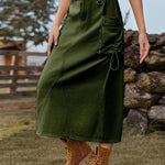 Zeagoo Women's Casual High Waist Denim Midi Skirt Drawstring Adjustable Long Jeans Skirt with Pockets