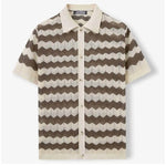 KZZ Men's Retro Hong Kong Style Wavy Open-Knit Polo Shirt