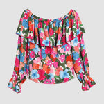 Zeagoo Off The Shoulder Blouses Floral Print Long Sleeve Ruffle Tube Shirt Tops