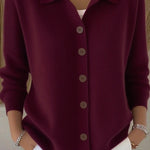 Casual Stylish Knit Solid Color Shirt Neck Button Up Long Sleeve Cardigan