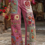 3D Floral Print Pocket Casual Jeans