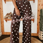 Retro Style Polka Dot Print High Waist Pocketed Wide Leg High Waisted Jeans