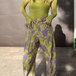 Free Moment Animal Print Metal Ring Design Pocket Wide Leg Pants