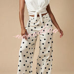 Retro Style Polka Dot Print High Waist Pocketed Wide Leg High Waisted Jeans