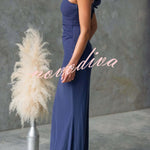 Fashionable Mesh Sleeveless One-shoulder Waist-revealing Maxi Dress