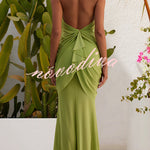 Touch of Drama Mesh Butterfly Metal Clips One Shoulder Backless Maxi Dress