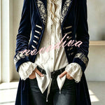 Royal Style Velvet Embroidery Long Sleeve Napoleon Button-down Lapel Coat