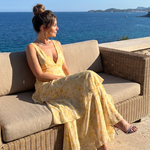 Gala | Deep V Sleeveless Painterly Pattern Midi Dress
