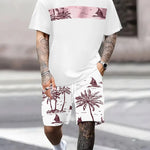 KZZ Men's Tropical Palm Tree Print Short-Sleeve Shirt and Shorts Set