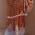Stunning Fawn Print Contrast Color Satin Lace Trim Mid Rise Maxi Skirt