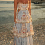 Daylight Unique Print Cutout Waist Back Lace-up Tiered Hem Maxi Dress