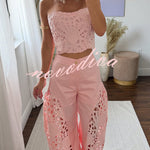 Sienna Embroidered Cut-Out Palazzo Pants Two-Piece Set