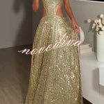 Dazzling Night Sequin Crew Neck Cutout Waist Open Back Flare Maxi Dress