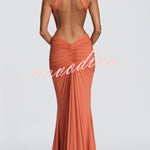 Thekla Stretch Slinky Jersey High Neck Ruched Backless Drape Maxi Dress