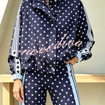 Lucienne Polka Dot Striped Star Print Zipper High Neck Pocket Sporty Jacket