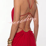 Athena Metal-Link Cutout Design Back Lace-up Drape Maxi Dress