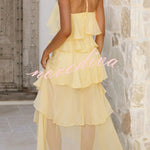 Solid Color Chiffon Halter Neck Elegant Ruffle Maxi Dress