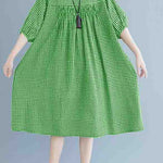 French o neck lantern sleeve clothes For Women pattern black Plaid Dresses summer