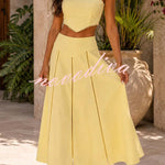 Lily Cutout Trim Side Stretch Crop Top and Elastic Waist Pocket Midi Skirt Set