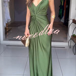Glow Together Satin Knot Design Shoulder Strap Sleeveless Drape Slit Maxi Dress