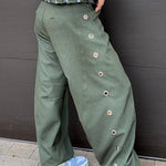 Kadence Denim Side Metal Hollow Ring Detail Pocket Lantern Pants