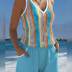 Mia | Striped V-Neck Tankini