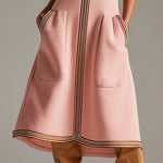Sporty Retro Striped Ribbed Pink Cotton Blend Sleeveless Midi Dress