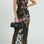 Sienna Floral Embroidered Fabric Off Shoulder Mermaid Silhouette Slit Maxi Dress