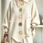 Shelia Knit Oversized Metal Buckle Balloon Sleeve Lapel Cardigan