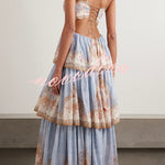 Daylight Unique Print Cutout Waist Back Lace-up Tiered Hem Maxi Dress