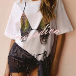 Nashville Night Out Colorful Tassel Bikini Fun Pattern Loose-fitting T-shirt