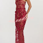 Sienna Floral Embroidered Fabric Off Shoulder Mermaid Silhouette Slit Maxi Dress