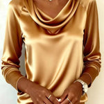 Solid Color Satin Casual Long-sleeved Draped Shirt