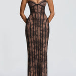 Sian Floral Lace Contrast Structural Detail Back Lace-up Strapless Slit Maxi Dress