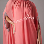 My Dearest Chiffon Sequin Trim High Neck Batwing Cutout Sleeve Cape Maxi Dress
