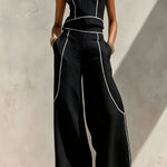 Elysia Contrast-Stitch Linen Two-Piece Set