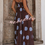 Polka Dot Print Mesh Spaghetti Strap Square Neck Vacation Maxi Dress