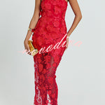 Sienna Floral Embroidered Fabric Off Shoulder Mermaid Silhouette Slit Maxi Dress