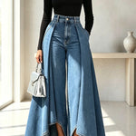 High-Waist Overlay Wide-Leg Jeans
