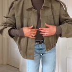 Womens Suede Lapel Pilot Cropped Jacket