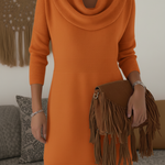 Elegant and Soft Solid Color Cowl Neck Knit Dress