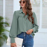 Zeagoo V Neck Button Down Shirts Long Sleeve Collared Blouses Tops