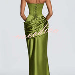 Ella Satin Detachable Asymmetric Off Shoulder Drape Panel Back Lace-up Maxi Dress