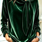 Celeste Velvet Flowing Blouse with Bow Detail