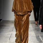 Brown velvet zip-up hooded sweatshirt and trousers set