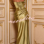 Emina Satin One Shoulder Asymmetrical Neck Cutout Back Lace-up Drape Maxi Dress