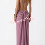 Athena Metal-Link Cutout Design Back Lace-up Drape Maxi Dress