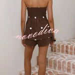 Polka Dot Print Sleeveless Off-shoulder Top and Elastic Waist Casual Pocket Shorts Set