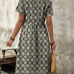 Zeagoo Womens Midi Dress Short Sleeve A-Line Cotton Linen Dress