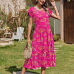 Zeagoo Midi A Line Dress Short Sleeve Casual Flowy Tiered Sundress (US Only)